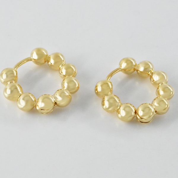 Bubble Ear Hoops, ESW-116G, 2pcs, 16K shiny gold plated brass, Outer 15mm, Nickel free