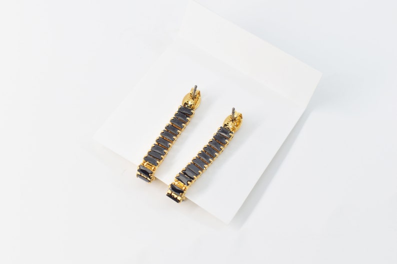 2pcs 16K shiny gold plated brass Jet EJK-01JG Cubic zirconia Titanium post Earrings Nickel free
