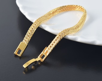 Chain bracelet, BYM-06G, 1pc, 16K gold plated brass, 17cm long, 5mm wide, Enhanced gold plating, Chain bangle