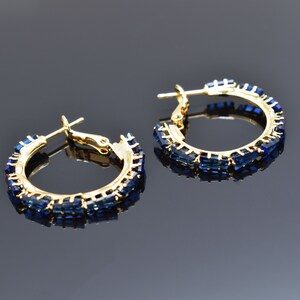 Earrings, ESM-02GM, 2pcs, 16K shiny gold plated brass, Montana, CZ earring hoops, Nickel free, Outer 27mm, Titanium post