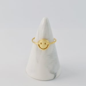 Happy face ring, RI-68G, 1 piece, 16K shiny gold plated brass, Adjustable ring, Inner 17mm, Enhanced micron gold plating