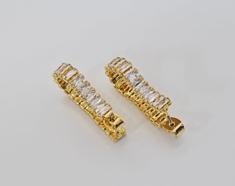 Earrings, EJK-01G, 2pcs, 16K shiny gold plated brass, Cubic Zirconia, Nickel free, Titanium post