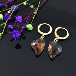 Color earrings, EBK-02HG, 2pcs, Epoxy heart, Colored heart earrings, Nickel free
