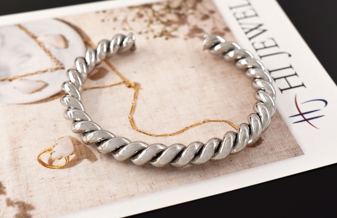 Rope Bangle, BI-28R, 1 Piece, Original Rhodium Plated Brass Rope Bangle, BI-28R, 1 Piece, Original Rhodium Plated Brass