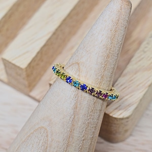 Ring, RSH-03G, 16K shiny gold plated brass, Inner 16.9mm, Multi color, Closed ring, Enhanced gold plating