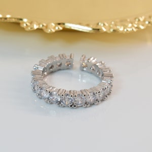 CZ ring, RW-123R, 1 piece, Original rhodium plated brass, Open ring, Inner 16mm, 4mm wide