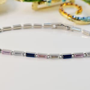 Bracelet, BV-02R, 1pc, Original rhodium plated brass, Multi colored glass, 18.5cm long, glass 6x2mm