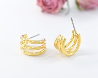 Earrings, ES-21G, 2 pcs, 16K shiny gold plated brass, 14x8mm, 2mm thick, Nickel free