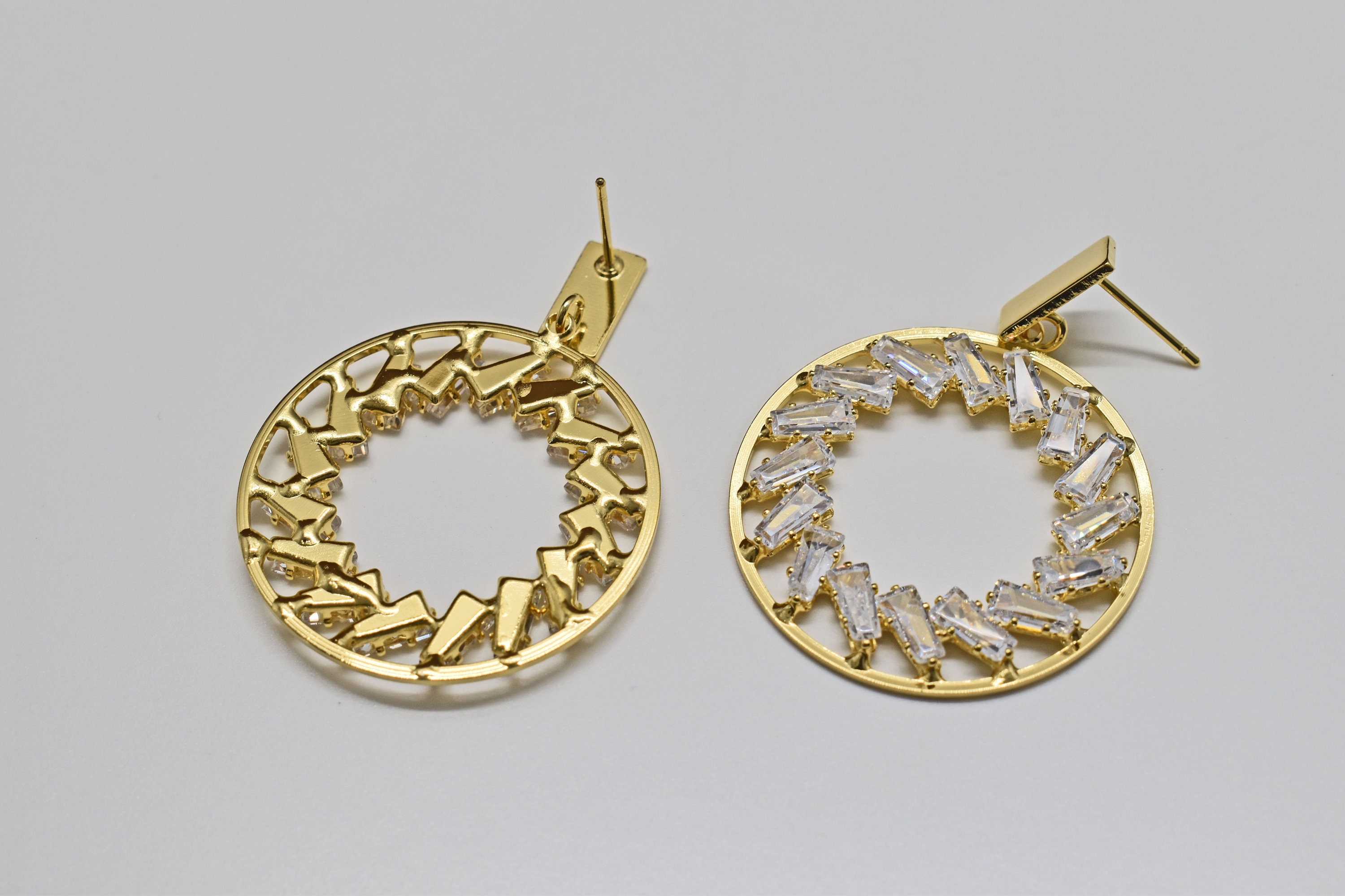 Earrings, EJK-02G, 2pcs, 16K Shiny Gold Plated Brass, Cubic
