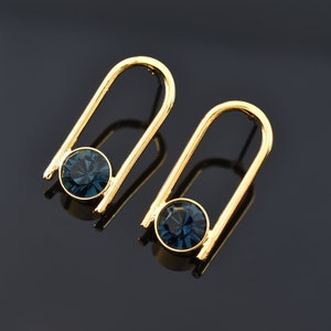 CZ earrings, ETK-07GD, 2pcs, 16K shiny gold plated brass, Montana, 24.5x11mm, Nickel free, Titanium post