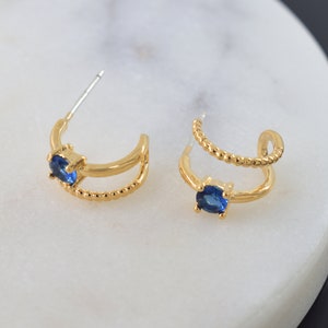 Glass earrings, EK-87GM, 1 pair, 16K shiny gold plated brass, Montana, Outer 11mm, Nickel free, 925 silver post