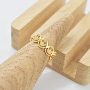 Happy Face Ring, RI-24G, 1 piece, 16K shiny gold plated brass, Adjustable ring, Inner 17mm, 6.5mm wide, Enhanced micron gold plating