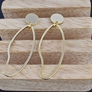 Geometric earrings, EG-59G, 2pcs, 16K shiny gold plated brass, Overall 55mm long, Coin disc 10mm, Nickel free plating (palladium)