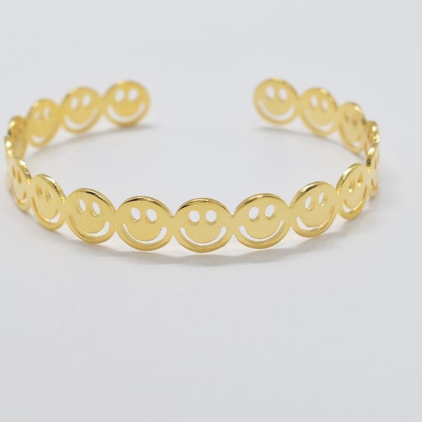 Smile bracelet, BI-11G, 1pc, 16K shiny gold plated brass, Inner 58mm, Smile 9mm, 1mm thick, Enhanced gold plating