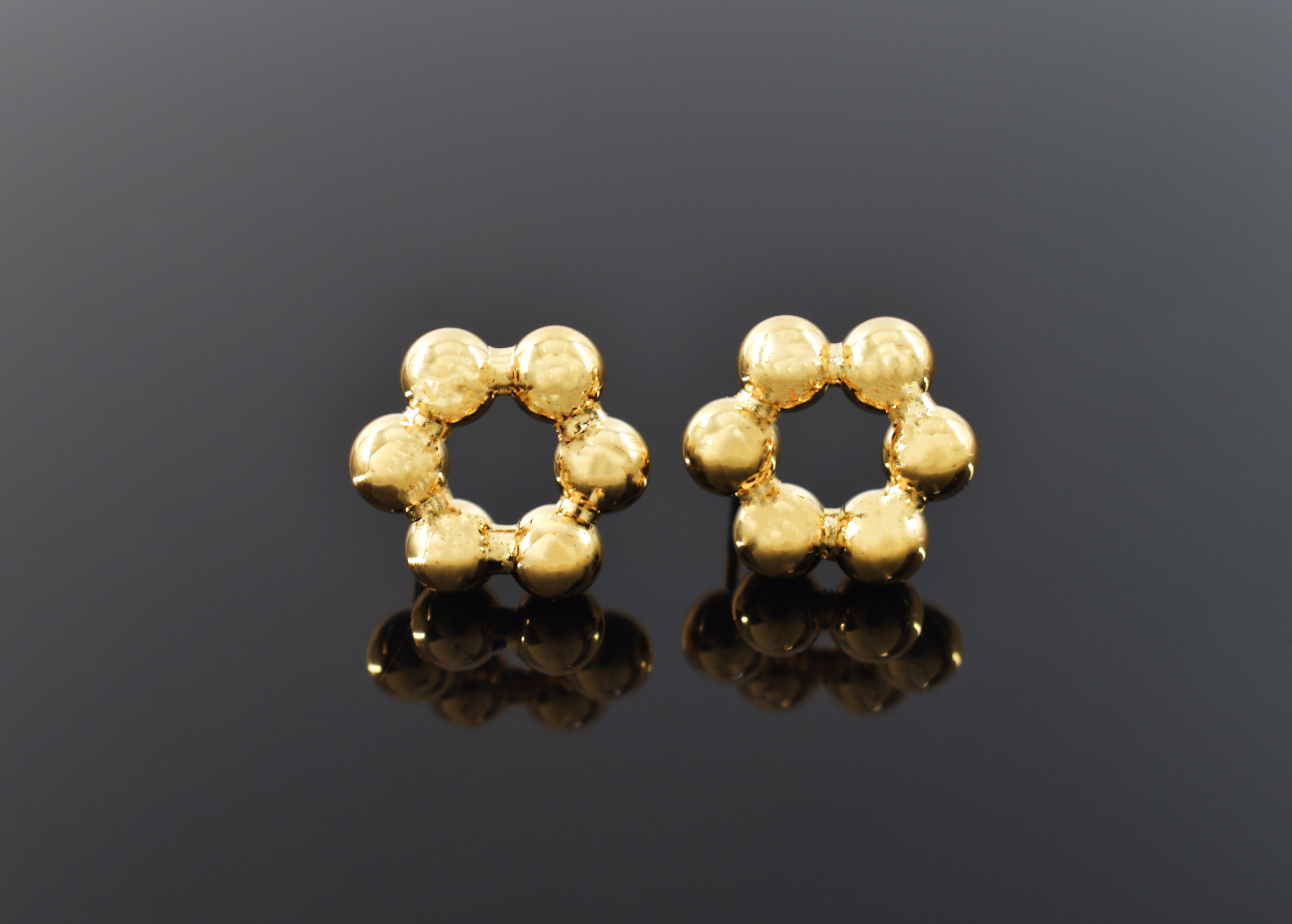 Bubble Earrings, ETH-05G, 2pcs, 16K Shiny Gold Plated Brass