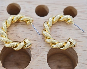 Earrings[large], EY-38G, 2pcs, 16K shiny gold plated brass, 26mm, 5mm thick, Nickel free