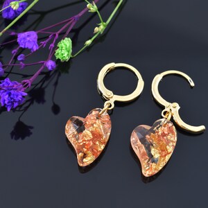 Color earrings, EBK-01HG, 2pcs, Epoxy heart, Colored heart earrings, Nickel free