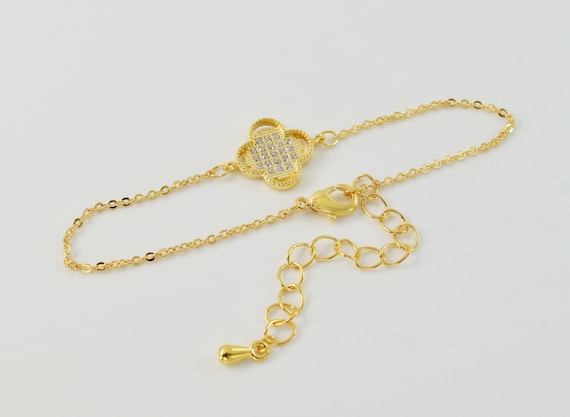CZ Bracelet BDO 02G 1pc 16K Shiny Gold Plated Brass 15.5cm