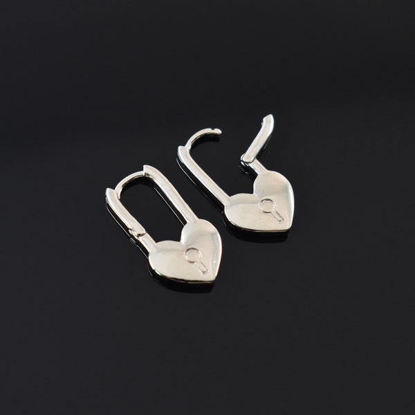 Padlock earrings, ESW-75R, 2pcs, Original rhodium plated brass, Padlock 22x11.5mm, Nickel free