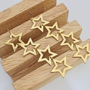 Star earrings, EG-67G, 2pcs, 16K shiny gold plated brass, Overall 59mm long, Star 17mm, 0.9mm thick, Nickel free plating (Palladium),