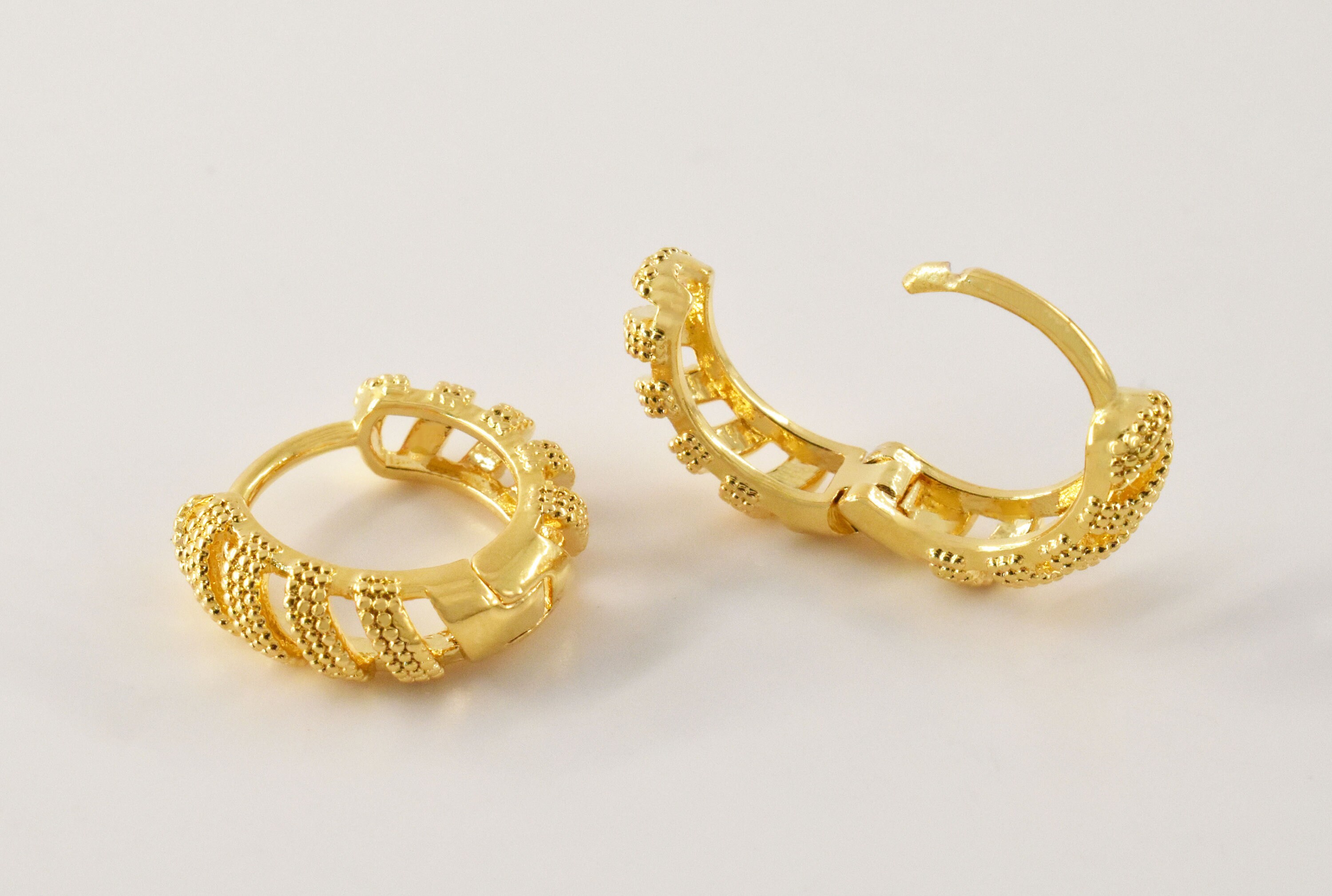 (39172)6PCS 14MM 24K Gold Color Brass Hexagon Loop Earrings