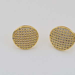 Earrings, EI-43G, 2pcs, 16K shiny gold plated brass, Cubic zirconia, 14mm, Nickel free plating (Palladium)