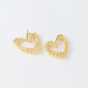 Earrings, EK-45G, 1 pair, 16K shiny gold plated brass, Nickel free, Heart earrings, 20x19mm, zdjęcie 2