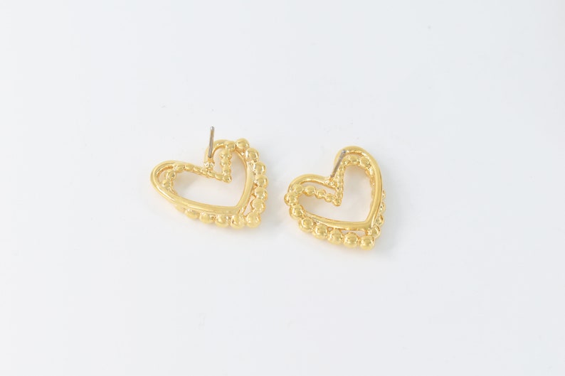 Earrings, EK-45G, 1 pair, 16K shiny gold plated brass, Nickel free, Heart earrings, 20x19mm, zdjęcie 2