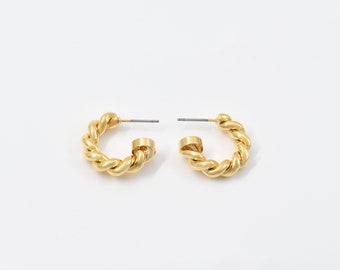 Earrings[small], EY-47G, 2pcs, 16K shiny gold plated brass, 19mm, 4.5mm thick, Nickel free