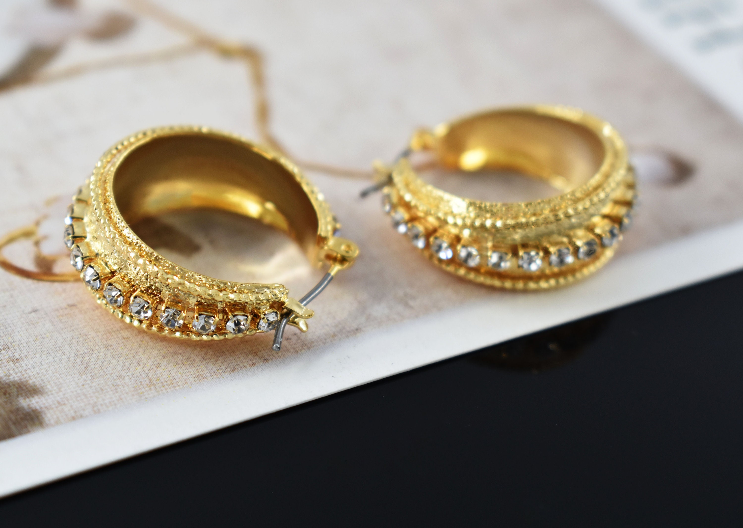 CZ Earrings, EK-123G, 2pcs, 16K Shiny Gold Plated Brass