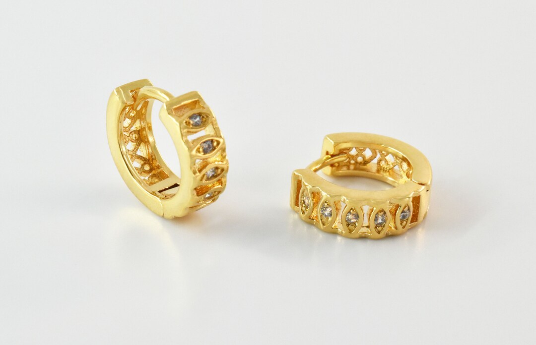 CZ Earrings, ESW-111G, 2pcs, 16K Shiny Gold Plated Brass