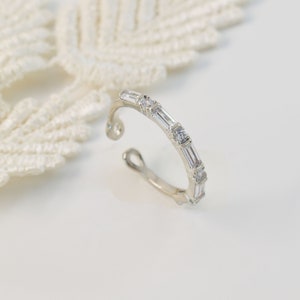 Ring, RW-82R, 1 piece, Original rhodium plated brass, Adjustable ring, Inner 17mm, CZ ring, Open ring