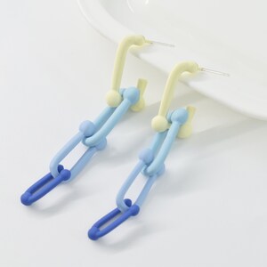 Pendientes de color, CE-EI77A, 2pcs, aleación de metal recubierto de pintura ecológica, Total 54mm de largo, 925 poste de plata