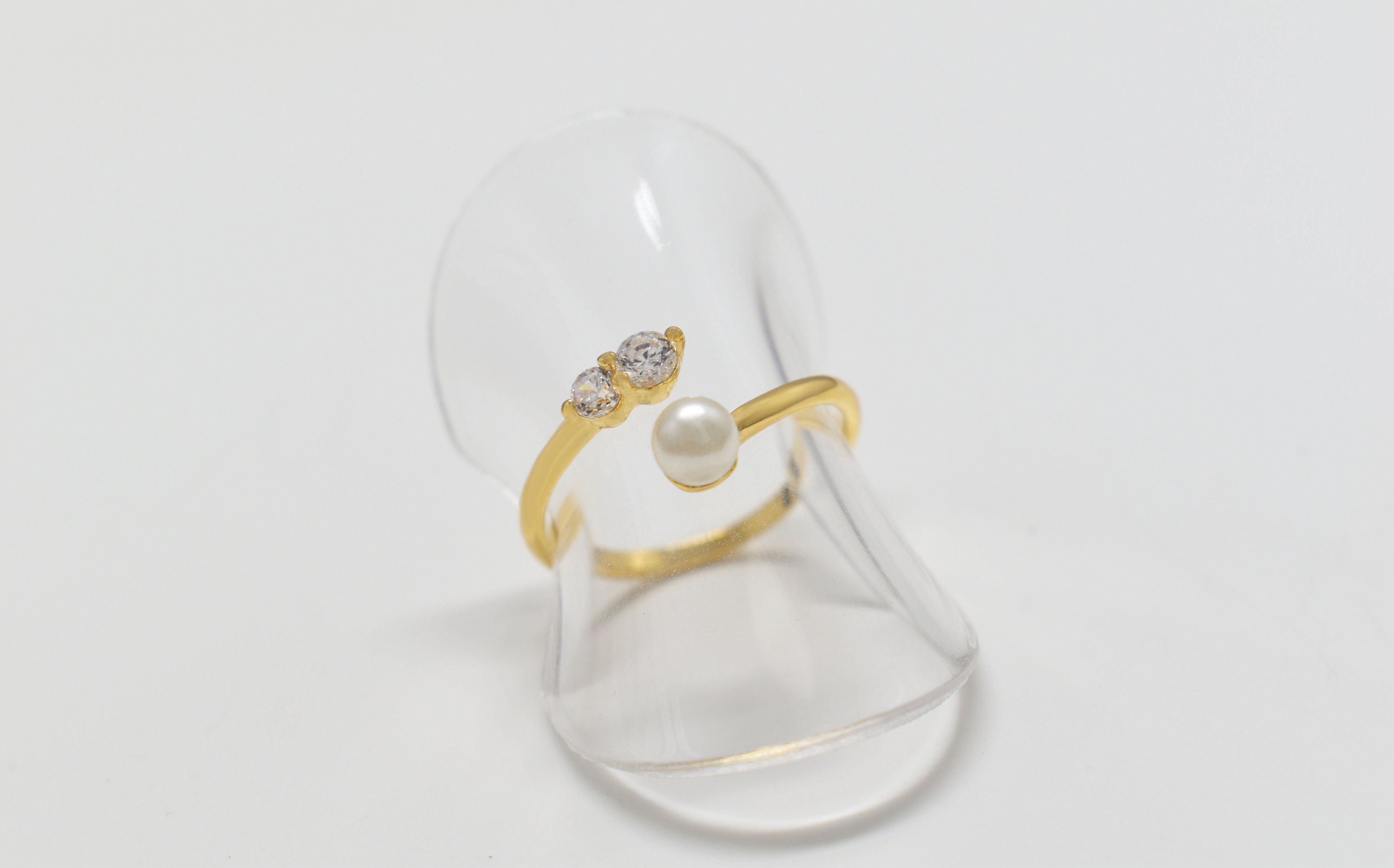 Ring, RW-03GA, 1 Piece, 16K Shiny Gold Plated Brass, Resin Pearl 4mm, Cubic  Zirconia, Inner 16.5mm, Adjustable Ring, Enhanced Gold Plating - Etsy