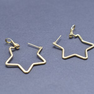 Earrings, ESW-42G, 2pcs, 16K shiny gold plated brass, Star 30mm, 1.5mm thick, Star hoops, Nickel free plating (Palladium)