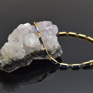 Bracelet, BV-03G, 1pc, 16K gold plated brass, Montana, 14~18.5cm long, Glass 6x2mm, Enhanced micron gold plating