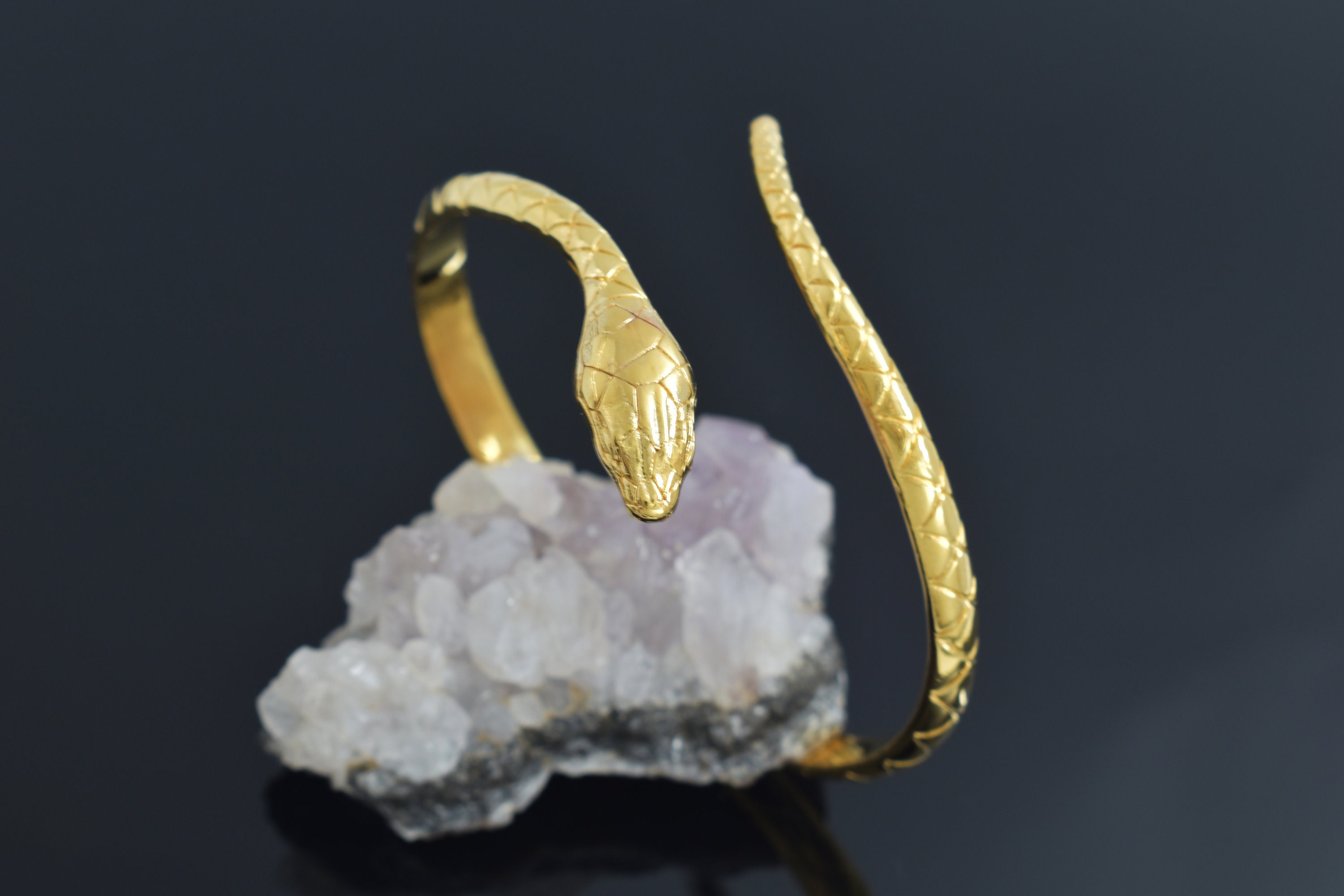 Bangle, BW-09G, 1 Piece, 16K Shiny Gold Plated Brass, Snake