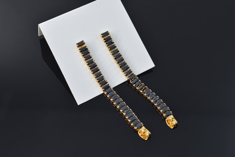 2pcs 16K shiny gold plated brass Jet EJK-01JG Cubic zirconia Titanium post Earrings Nickel free