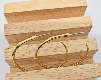 Bamboo earrings, ESW-37G, 2pcs, 16K shiny gold plated brass, Nickel free plating (palladium), 49mm