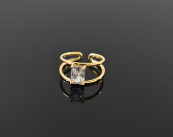 Glass ring, RK-07GC, 1 piece, Crystal, 16K shiny gold plated brass, Open ring, Inner 15mm, Enhanced gold plating