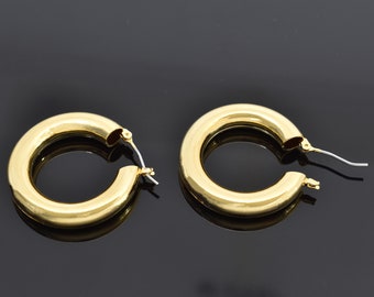 Pipe earrings[large], EY-24G, 2pcs, 16K shiny gold plated brass, 30x6mm, Nickel free