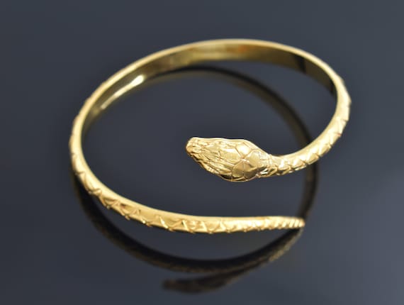 Bangle, BW-09G, 1 Piece, 16K Shiny Gold Plated Brass, Snake