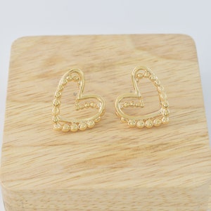 Earrings, EK-45G, 1 pair, 16K shiny gold plated brass, Nickel free, Heart earrings, 20x19mm, zdjęcie 3