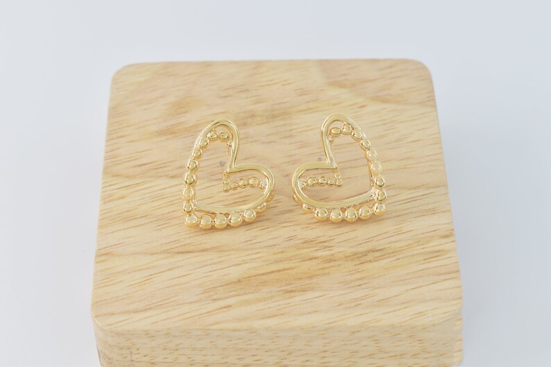 Earrings, EK-45G, 1 pair, 16K shiny gold plated brass, Nickel free, Heart earrings, 20x19mm, zdjęcie 3