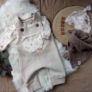 Turtle dungarees also in a set/first set baby set with knot hat and muslin triangular scarf or body or complete set size 44 - 92