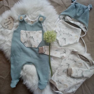Romper/baby romper with foot sea creatures also with ear hat and reversible scarf or body or complete set first set baby set size 44