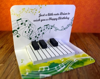 Personalized Piano Pop Up Greeting Card, Custom Card, Piano Card, Piano Note Card