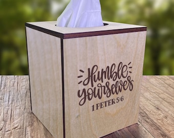 1 Peter 5:6 Engraved Tissue Box