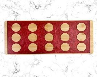 Vintage Red Resin Charcuterie Bamboo Board / Size: 19 3/4" x 8"