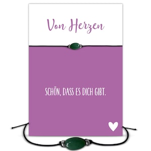 Jade Armband mit Grußkarte Von Herzen schön dass es dich gibt, Geschenk mit Edelstein, vergoldeten Perlen, handgemachter Schmuck, elastisch